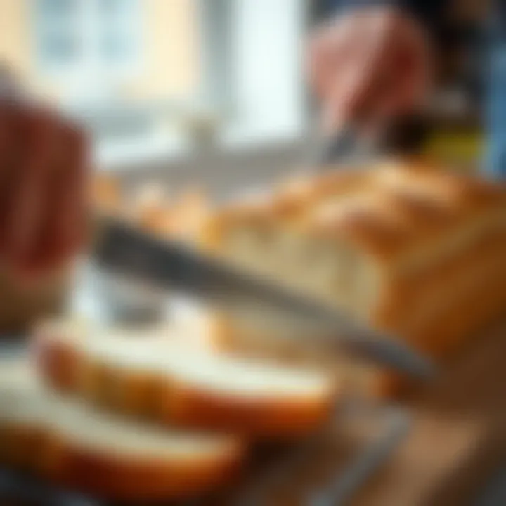 Slicing a loaf of bread with a bread knife