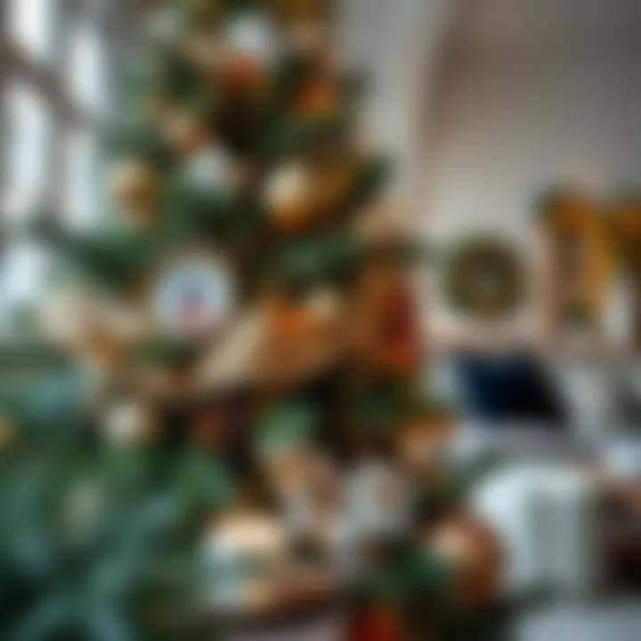 Stylish blend of traditional and modern pine tree decorations