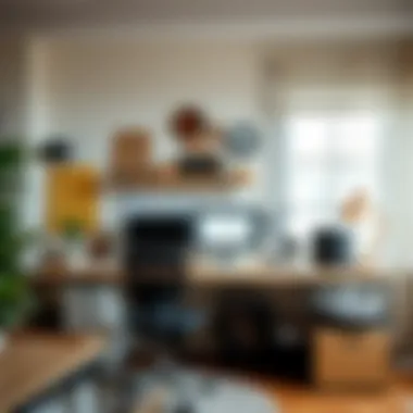 Efficient Home Office Setup A well-arranged home office with efficient use of desk space and organization tools.