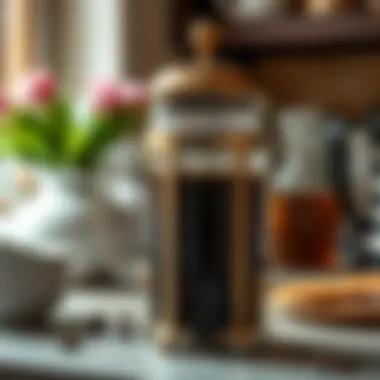 French Press Elegance An elegant French press with freshly brewed coffee