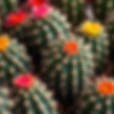 Close-up of vibrant cacti showcasing their unique textures and colors.