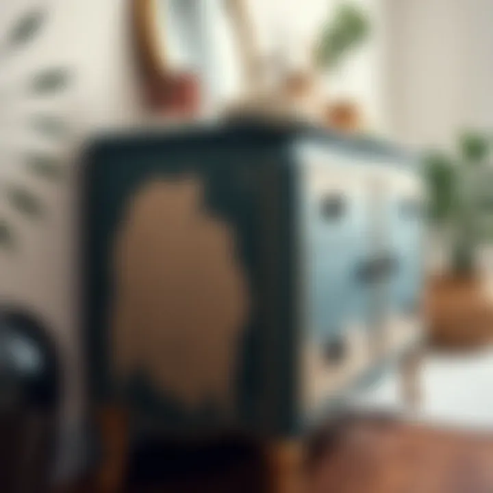 A finished furniture piece that highlights an artistic paint technique