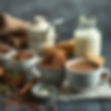 Essential Ingredients for Hot Chocolate Assorted ingredients for making hot chocolate, including cocoa and milk