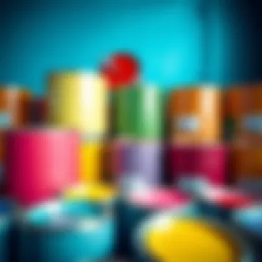 Vibrant Color Selection for Home An array of paint cans in vibrant colors for home decoration