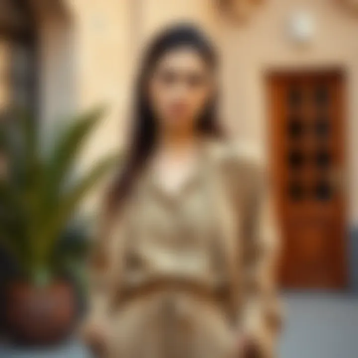 Fashion ensemble highlighting khaki with complementary shades for an elegant look