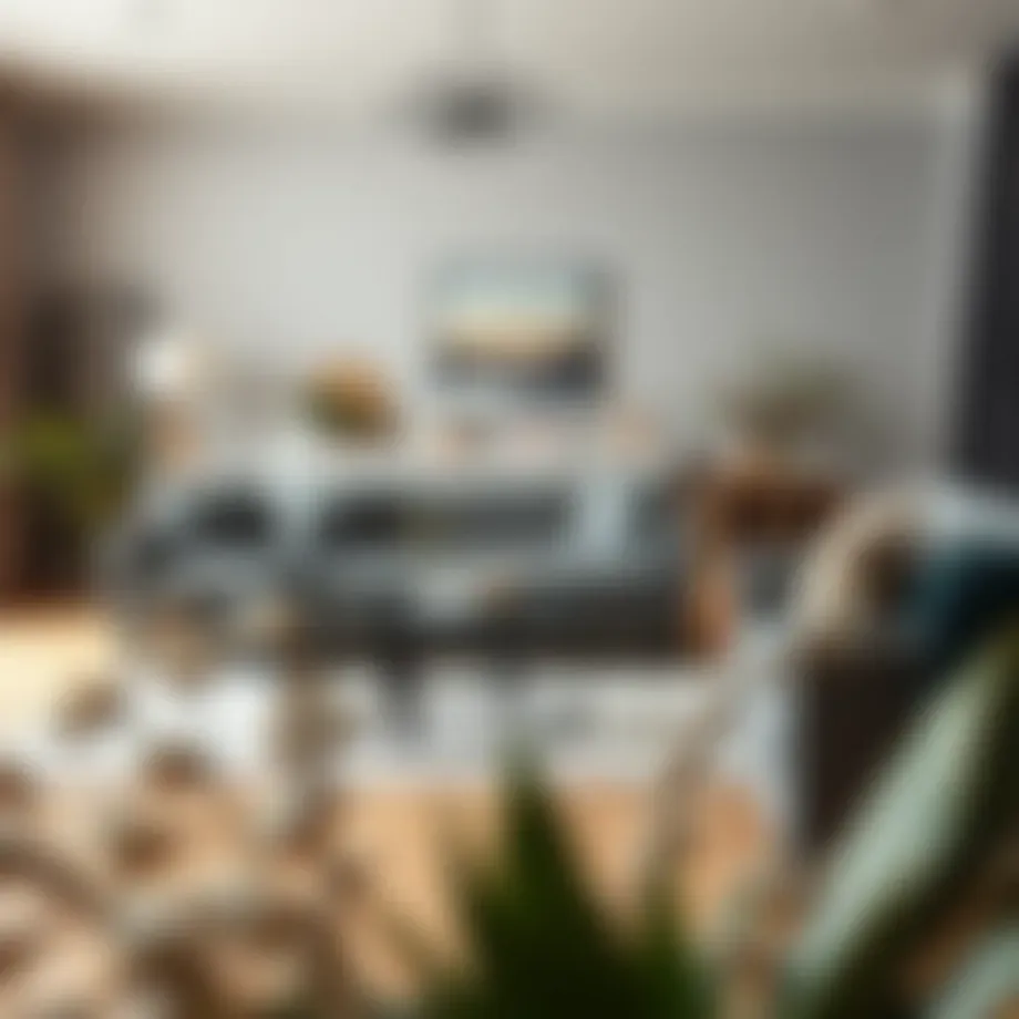 Elegant living room featuring a grey sofa and modern decor