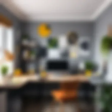 Creative Workspace Inspiration An artistic workspace featuring grey and yellow elements to inspire creativity.