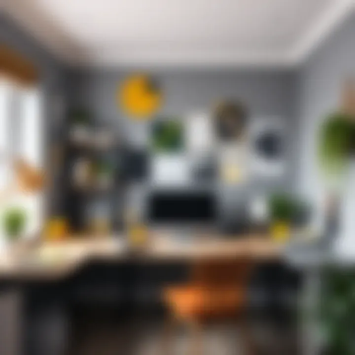 Creative Workspace Inspiration An artistic workspace featuring grey and yellow elements to inspire creativity.