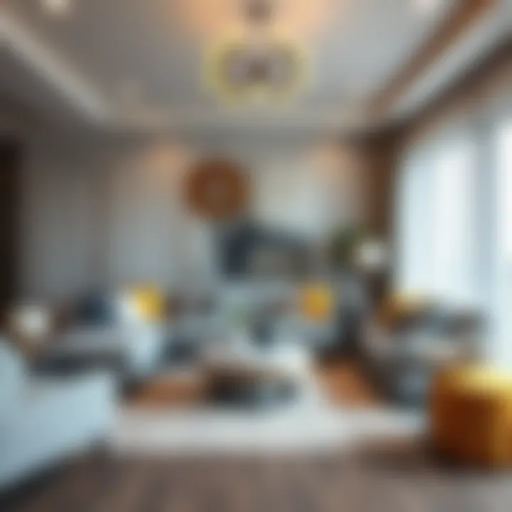 Harmonious Living Room Decor A stylish living room showcasing the harmonious blend of grey and yellow decor.