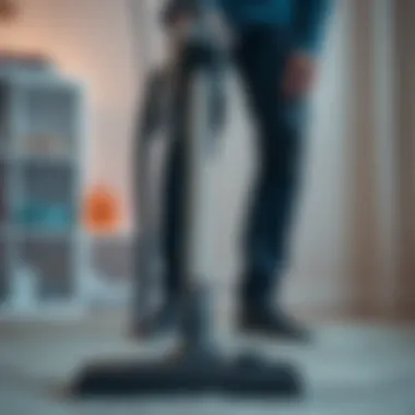 Effortless Vacuuming Technique Person using a vacuum cleaner with ease