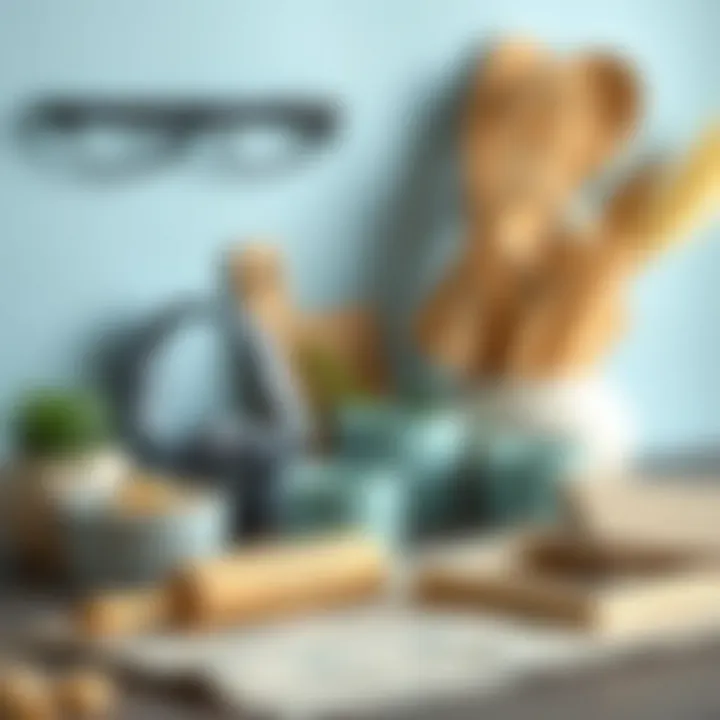 Selection of materials for DIY projects using light blue