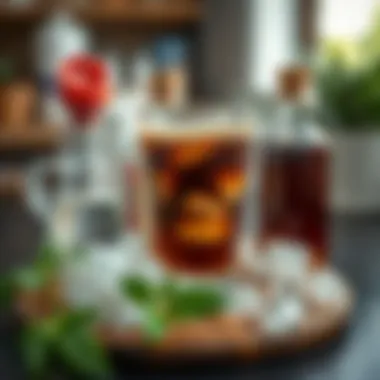 Customization Ingredients for Cold Coffee A selection of syrups, milk, and ice cubes for customizing cold coffee.