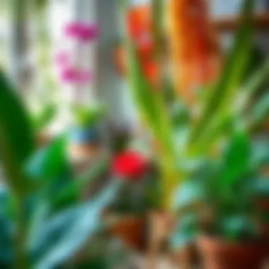 Vibrant indoor garden featuring various large-leaved plants