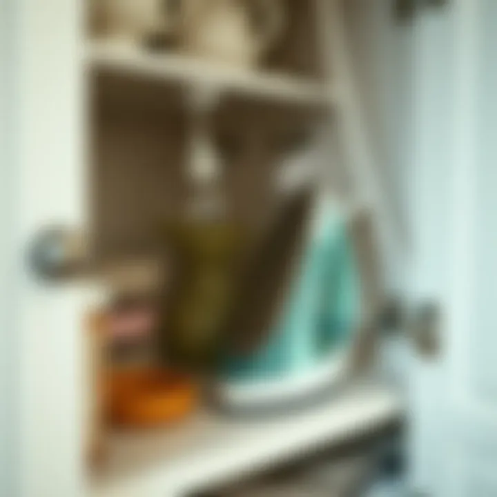 Detailed View of Ironing Cabinet Features Close-up of ironing cabinet features and accessories