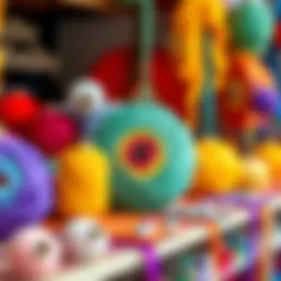 Colorful paper yarn crafts display