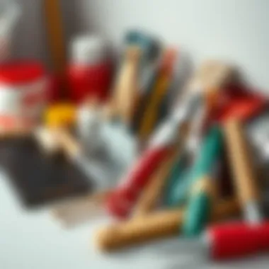 A selection of painting tools and materials arranged neatly