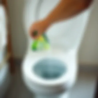 Close-up of toilet cleaning technique