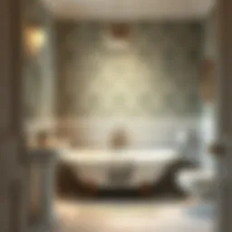 A beautifully decorated bathroom showcasing various Koçtaş wallpaper designs