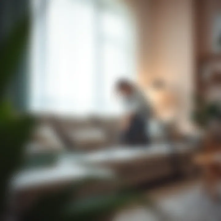 A person vacuuming a sofa to remove odors