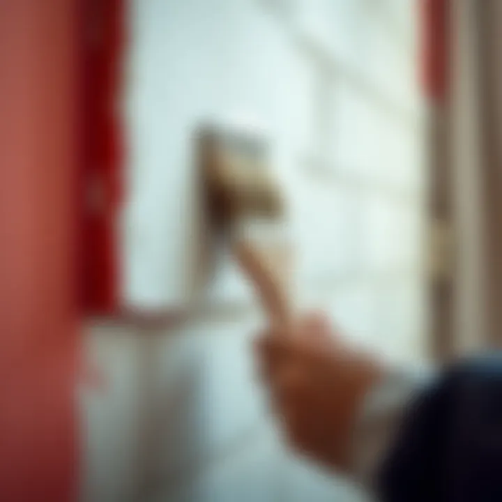 Brush applying lighter paint on a wall