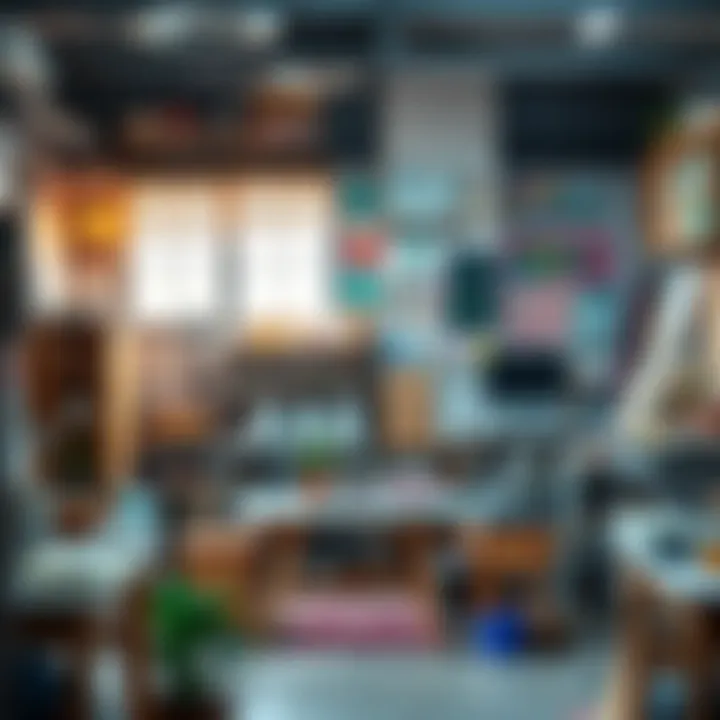 Creative Workspace Centered on Lake Table An artist's workspace with a lake table in the center, surrounded by creative materials