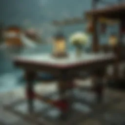 A beautifully painted lake table showcasing intricate designs