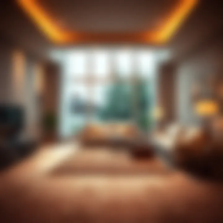 Illustration of a living room with a carpeted floor