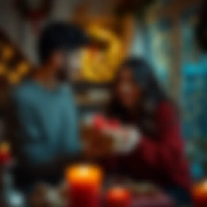 An intimate moment of exchanging a meaningful gift