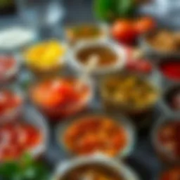 A vibrant array of marinades in small bowls