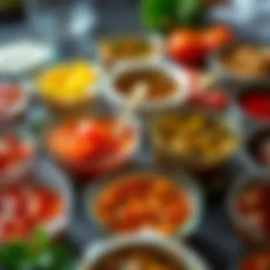 A vibrant array of marinades in small bowls