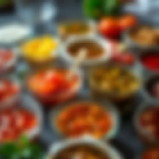 A vibrant array of marinades in small bowls