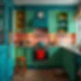 A beautifully painted kitchen cabinet showcasing vibrant colors