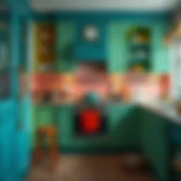 A beautifully painted kitchen cabinet showcasing vibrant colors