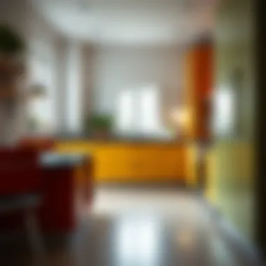 Modern kitchen with vibrant cabinet colors