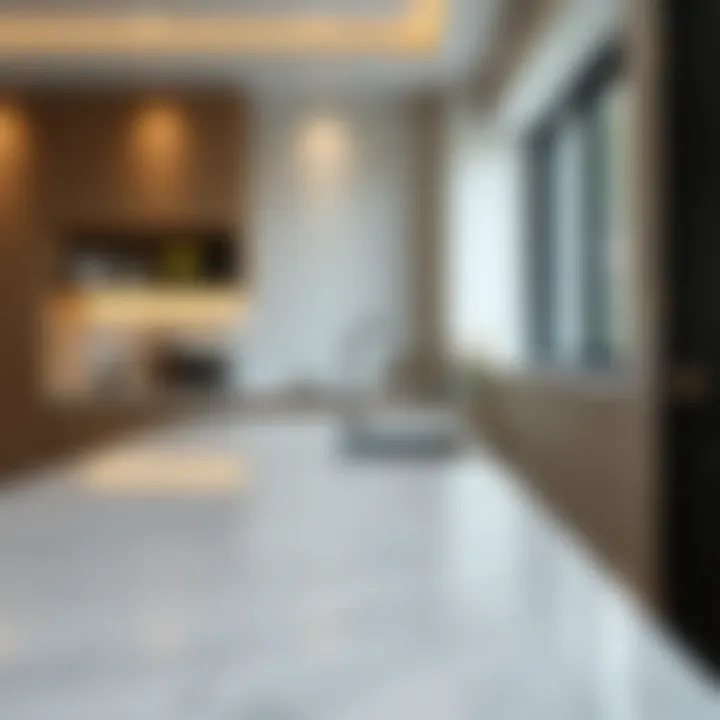 Elegant kitchen countertop showcasing marble texture