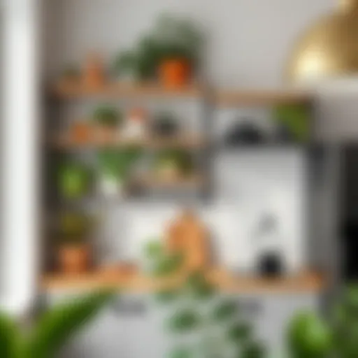 Creative wall shelving in a kitchen with plants and decor