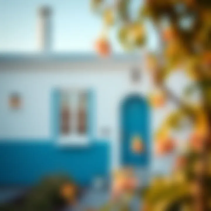 Charming coastal style house with vibrant blue and white palette