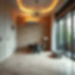 Elegant room featuring stone-like ceramic tiles