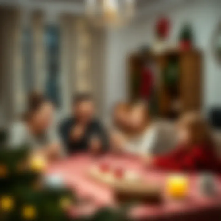 Family engaging in fun games during New Year's celebration at home