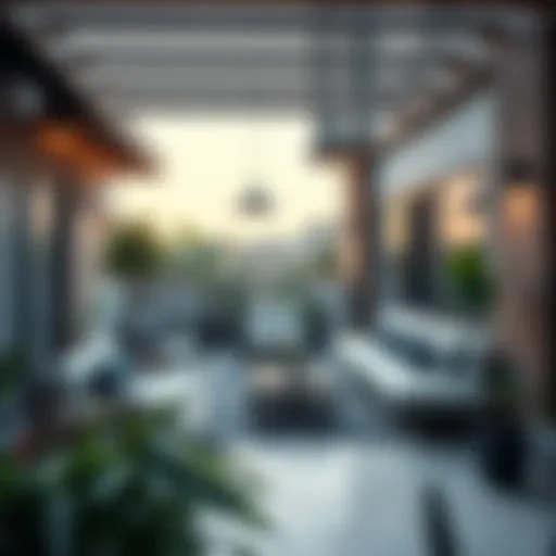 Stylish outdoor terrace with modern furniture