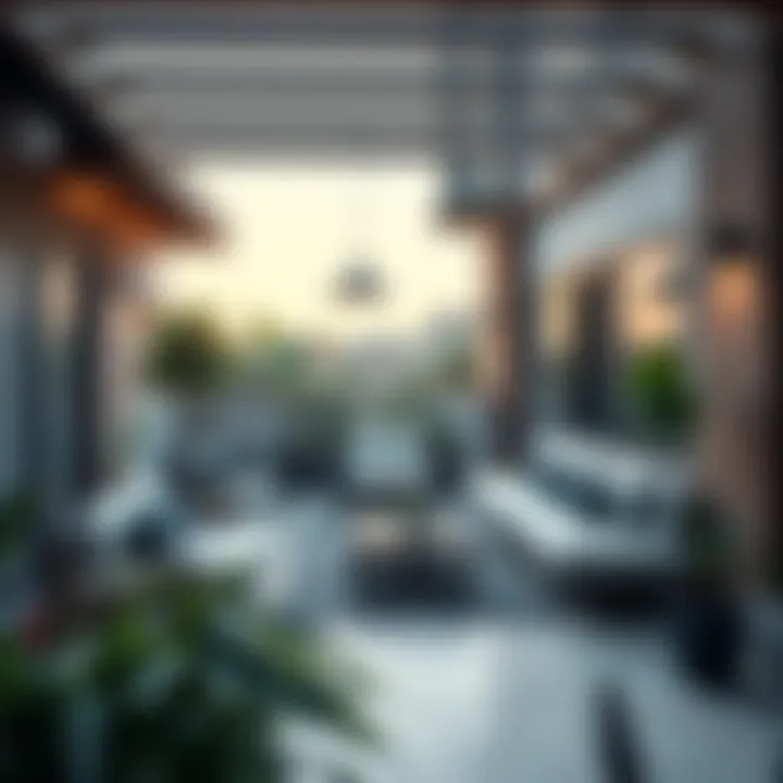 Stylish outdoor terrace with modern furniture