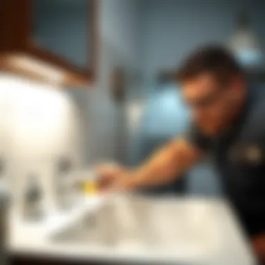 Professional plumber assessing sink issues