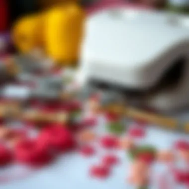 Close-up of punch embroidery tools and colorful threads