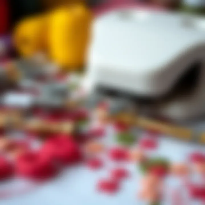 Close-up of punch embroidery tools and colorful threads