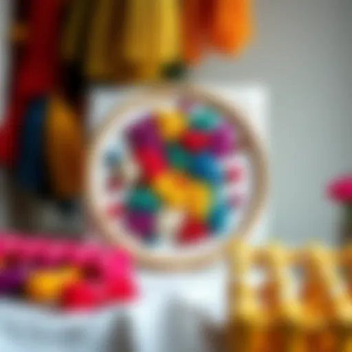 Colorful punch needle creations displayed beautifully