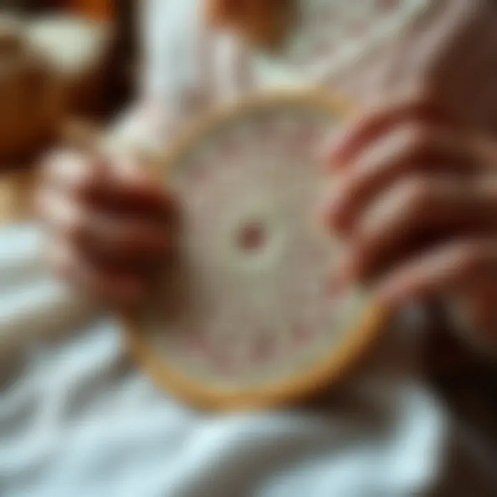 An intricate punch needle design in progress on fabric