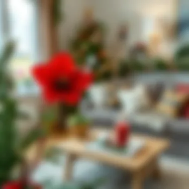 Vibrant red Christmas flower in a cozy living room setting