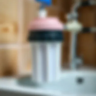 Close-up of a water filter cartridge ready for replacement