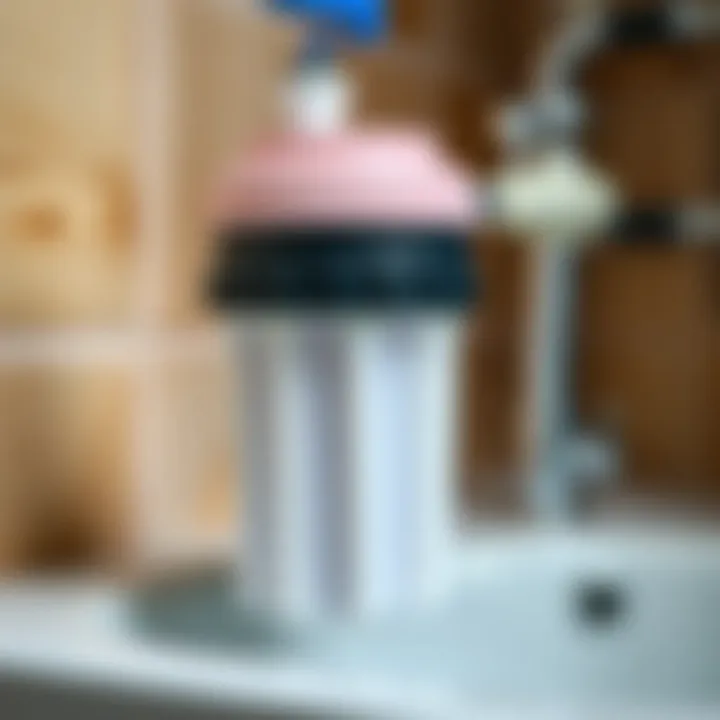 Close-up of a water filter cartridge ready for replacement