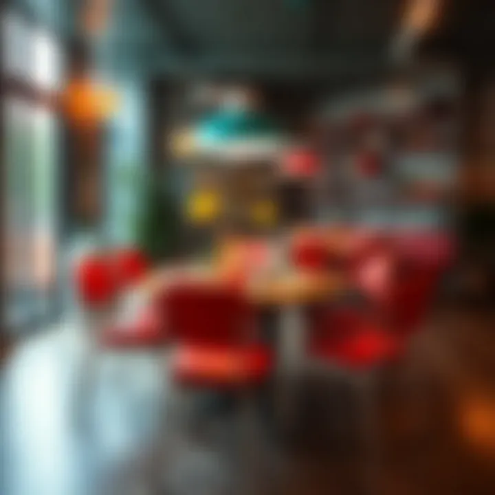 A vibrant dining area featuring classic retro tableware and decor.